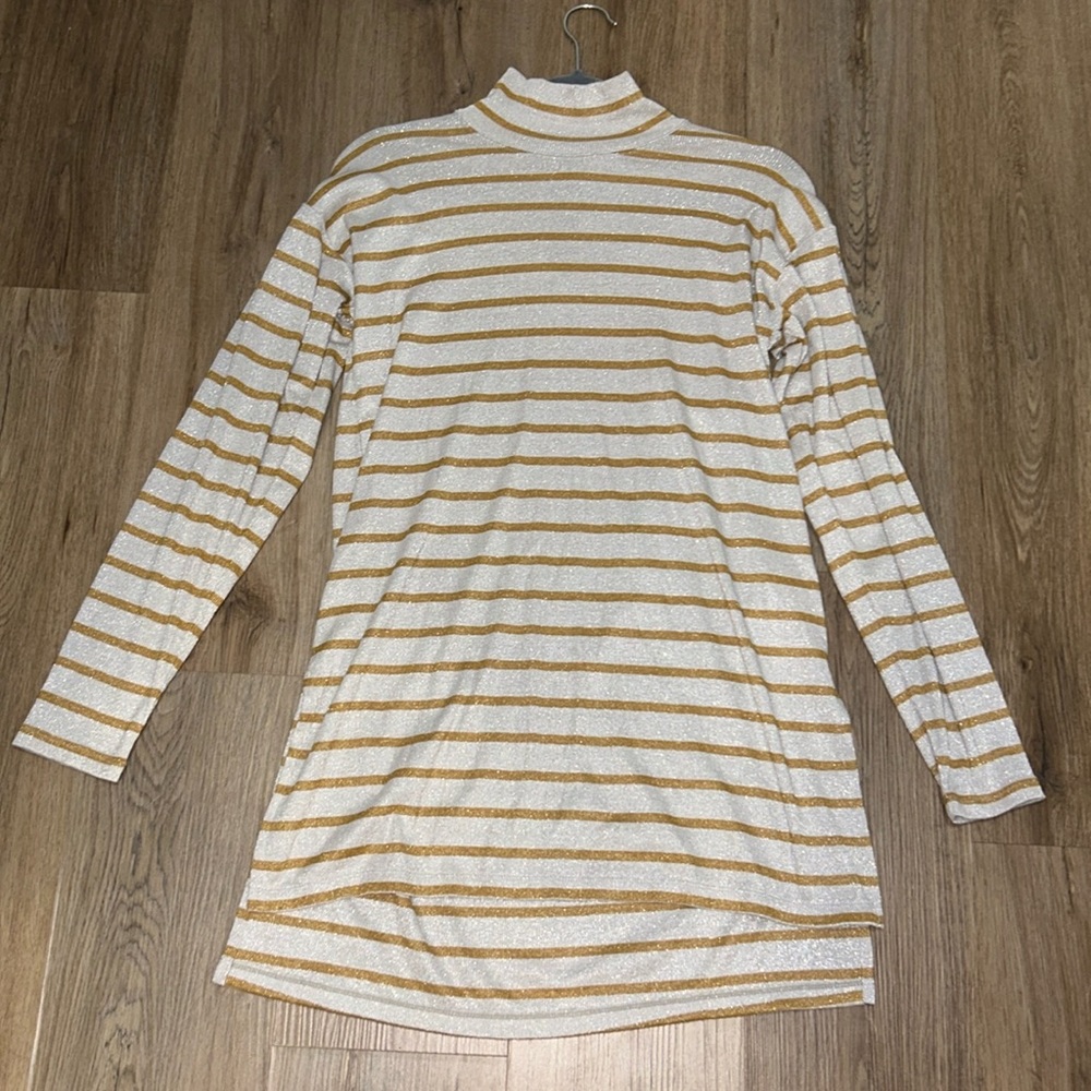 Anthropologie Vanessa Virginia Long Sleeve Striped Shining Turtleneck Tunic Top